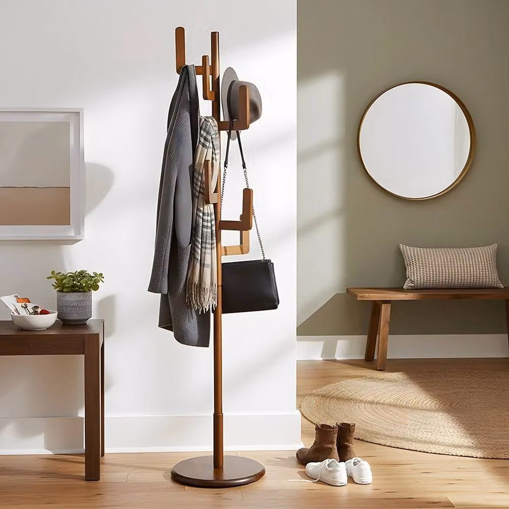 KORVIXA Western Cowboy Style Wooden Hat and Coat Stand in Brown Rubberwood, Height: 90 cm – 3