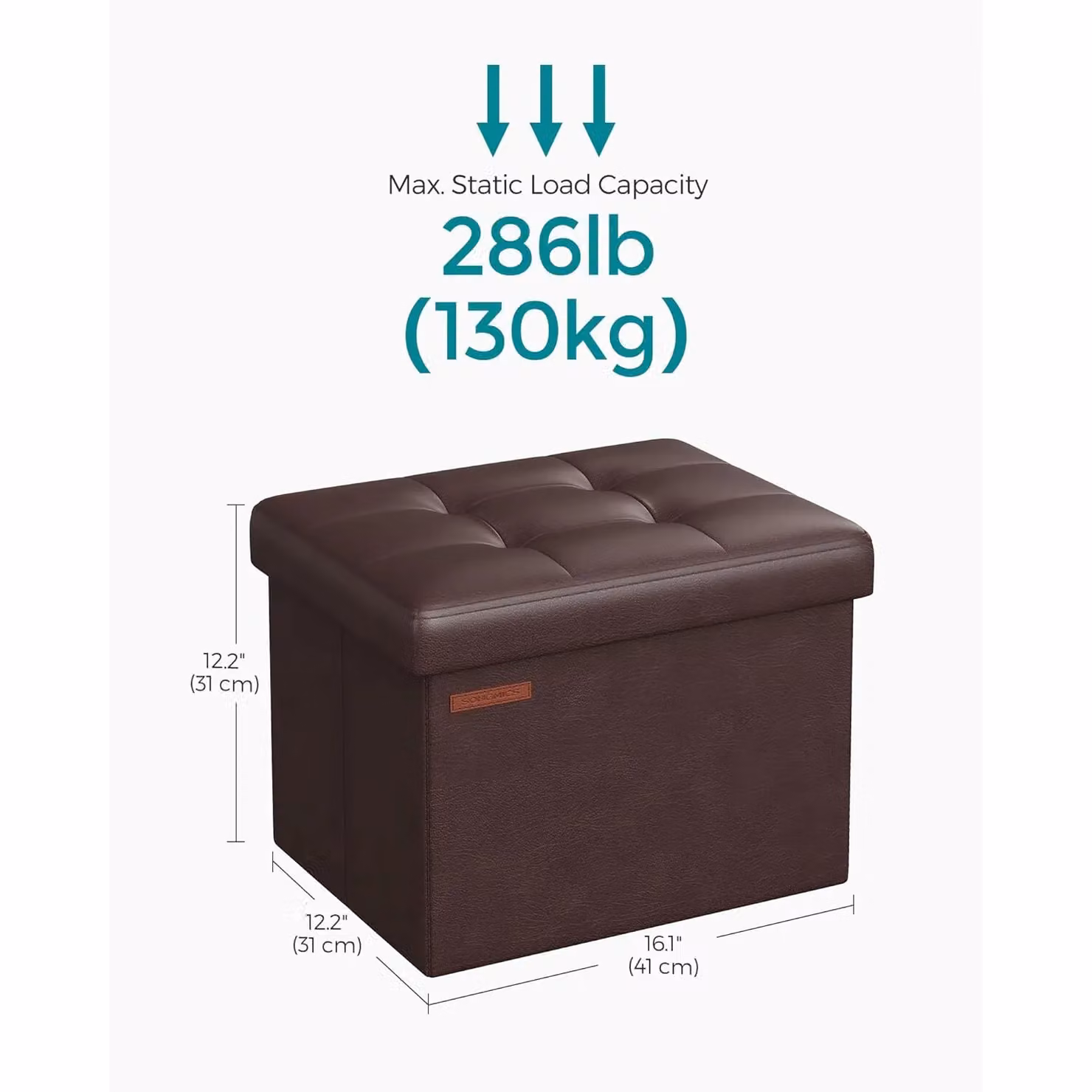 SONGMICS Small Cube Foldable Storage Ottoman and Foot Rest in Brown Synthetic Leather – 2