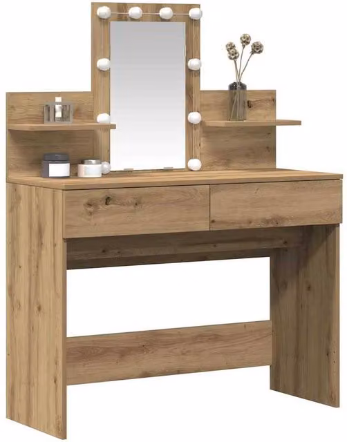 Berkfield Home Modern Dressing Table with LED in Artisan Oak Brown, W/D/H: 100 x 40 x 130 cm – 1