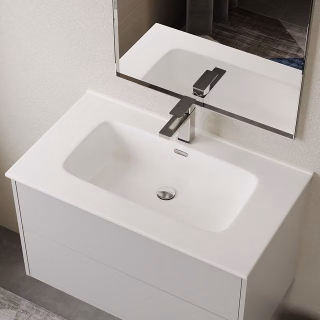 Banyetti Athena Rectangular Ceramic Countertop Basin Sink in White, W: 80.5 cm, D: 46.5 cm, H: 16.5 cm – 1