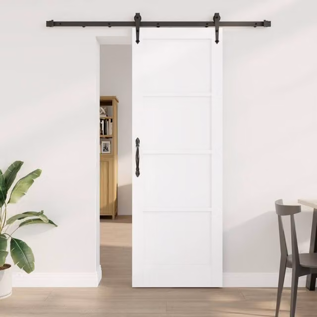 Berkfield Home Minimalist White Lacquered Solid Pine Sliding Door with Hardware Set W: 73.5 cm, H: 211 cm – 1