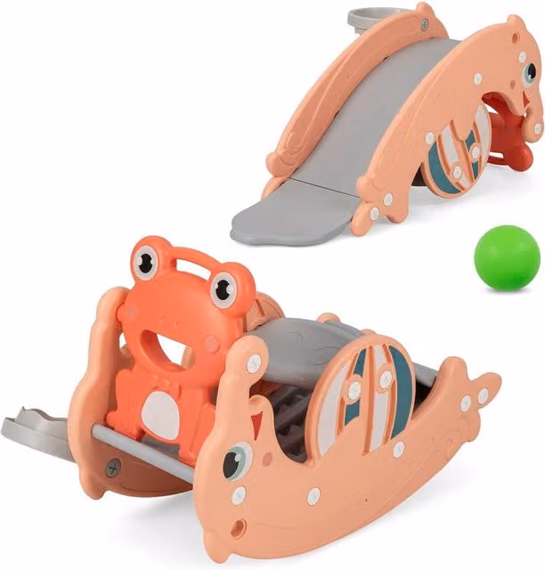 Costway 3-in-1 Baby Rocker Toy with Basketball Hoop, Pink