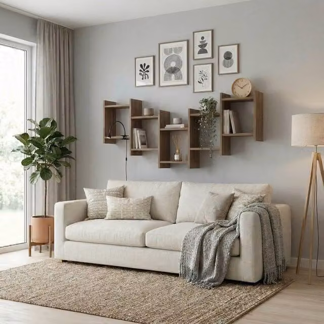 Decortie Bat' Modern Floating Wall Mounted Shelf in Dark Brown, Width: 151 cm – 1