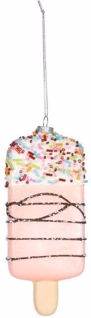 KDMD Pastel Ice Lolly Glass Hanging Decoration, Multicolour and Pink, 12 cm