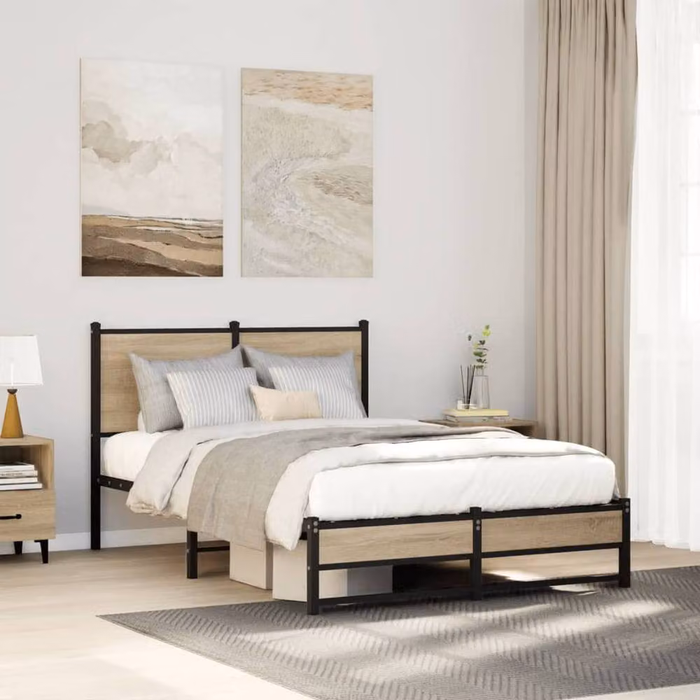 Berkfield Home Metal Bed Frame in Sonoma Oak Brown, Small Double, W/D/H: 120 x 200 cm – 2