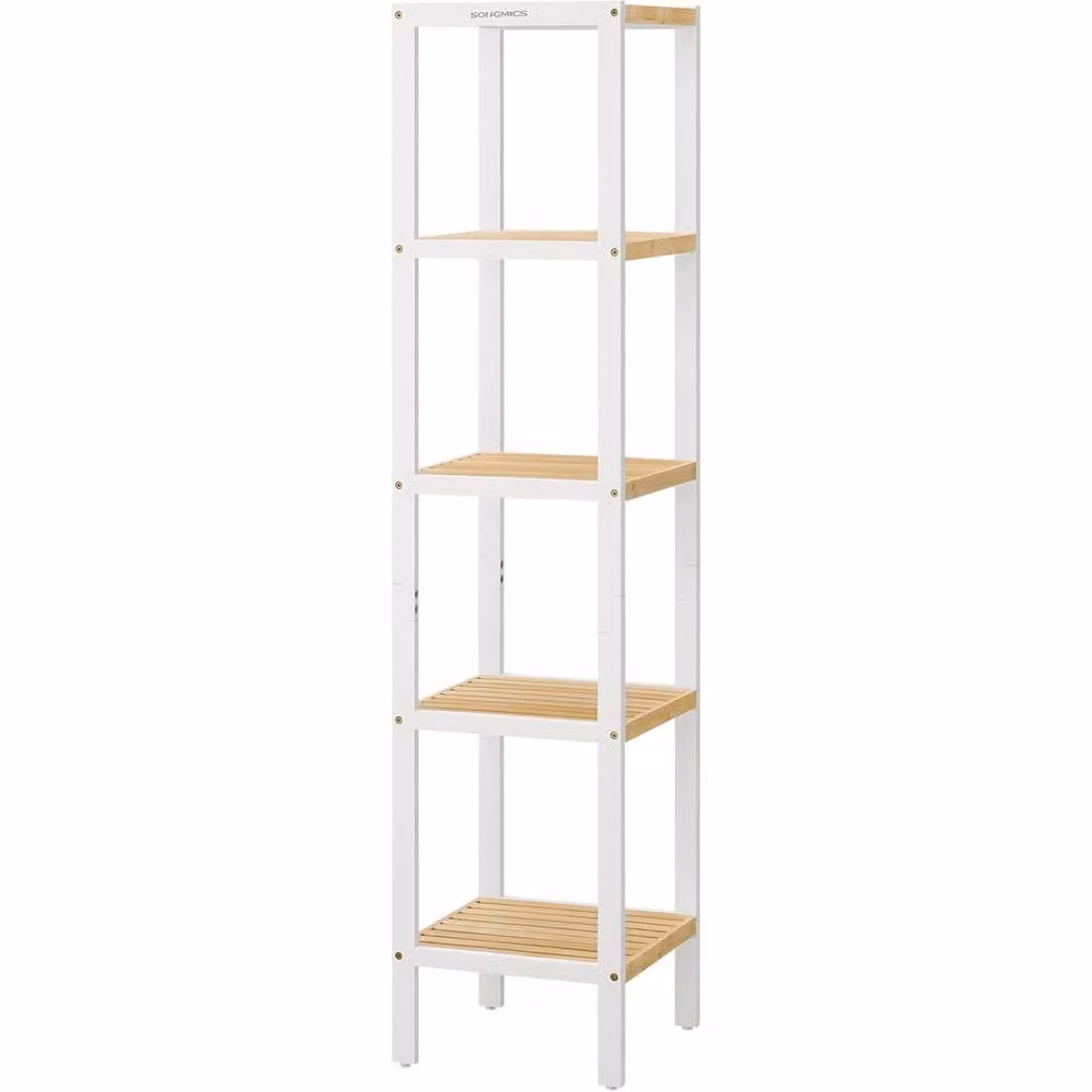 The Bazaarist 5 Tier Bamboo Corner Storage Shelf in White and Natural Wood – 2