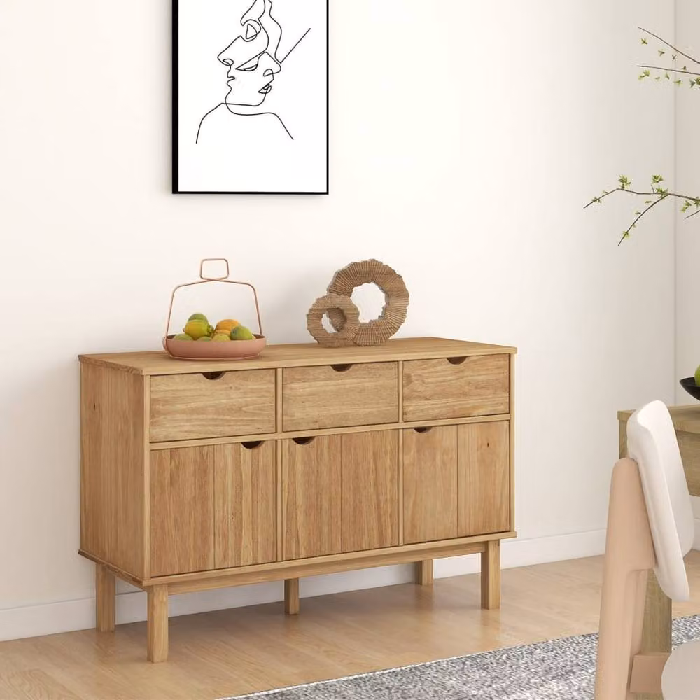 Berkfield Home OTTA Sideboard in Brown Solid Wood Pine, W/D/H: 114 x 43 x 73.5 cm – 2