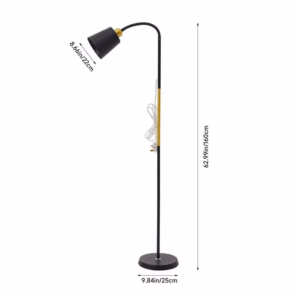 Nordara Adjustable Industrial Floor Lamp in Black and Gold/Brass with Bulb Included, Height: 160 cm – 2