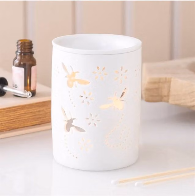 KDMD White Ceramic Bee and Flower Cut Out Tealight Oil Burner