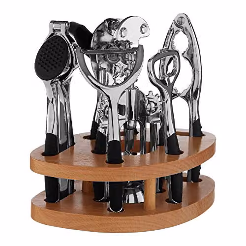 Orsina 7-Piece Silver Kitchen Tool Set with Natural Wood Stand – 2