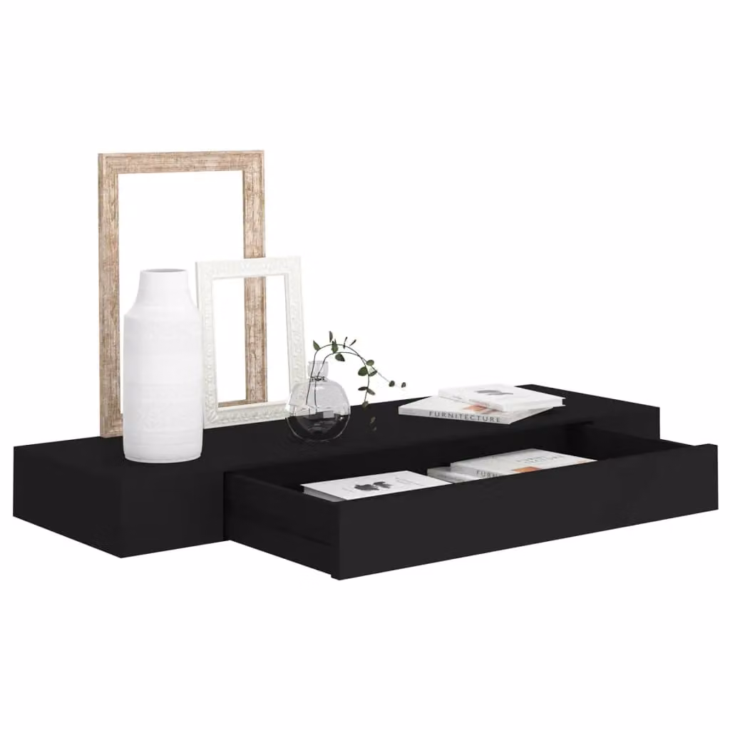 Berkfield Home Floating Wall Shelf with Drawer, Black, W/D/H: 80 x 25 x 8 cm – 3