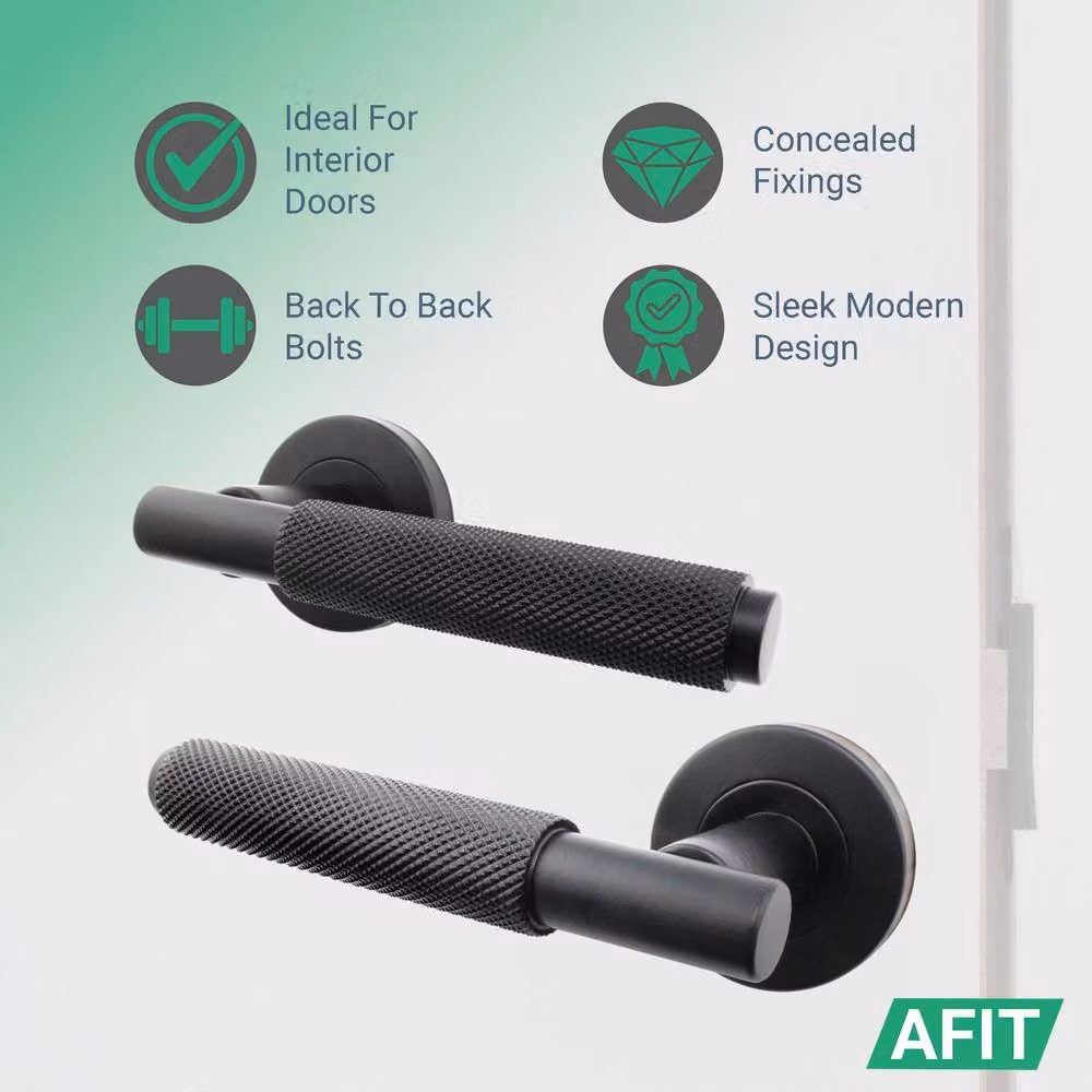 AFIT Black Door Handle Euro Lock Thumbturn Cylinder Set with Hinges, W/D/H: 15.0 x 15.5 x 6.0 cm – 3