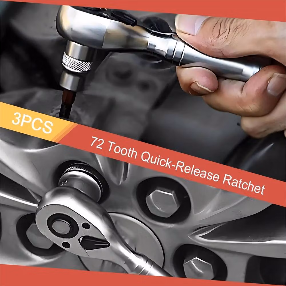 Nordara 3-Piece Stubby Reversible Ratchet Handle Set in Silver – 5