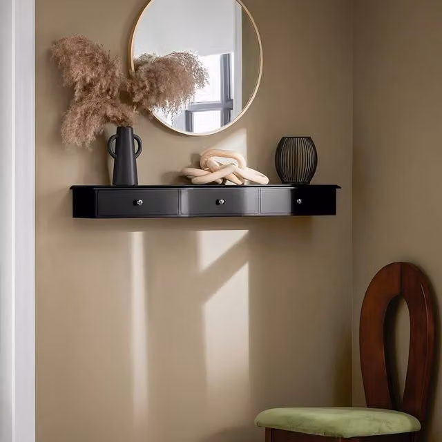SoBuy Wall Floating Shelf Storage Unit with 3 Drawers in Matt Black