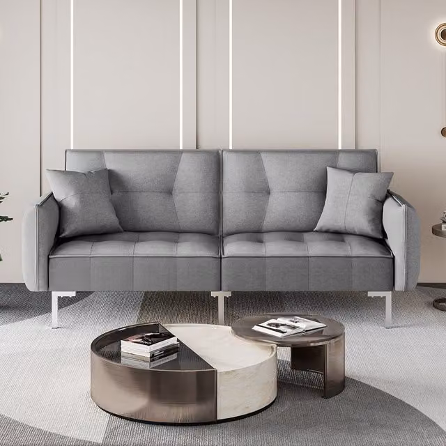 Yaheetech Modern Click-Clack Convertible Sofa with 2 Scatter Cushions, Grey Fabric