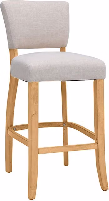 Set of 2 Modern Linen Upholstered Bar Stools with Wood Legs in Beige and White