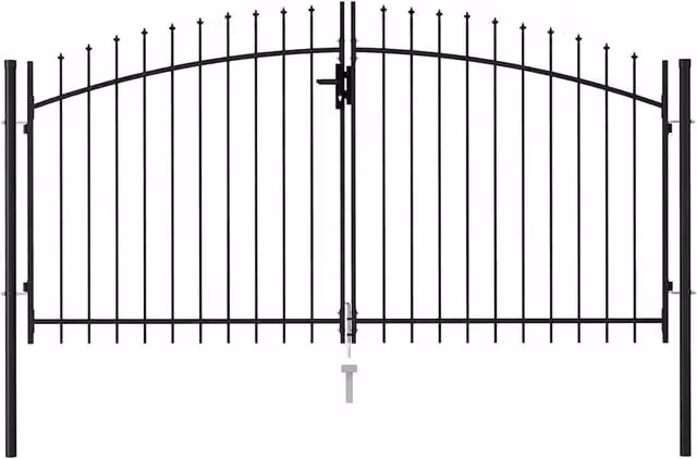Berkfield Home Steel Double Swing Fence Gate with Spike Top, Black, W: 300 cm, H: 150 cm