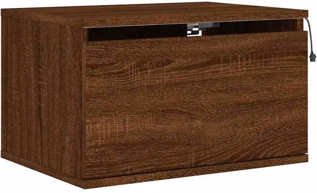 Berkfield Home Wall-mounted Bedside Cabinet with Integrated LED Lights, Brown Oak – 1