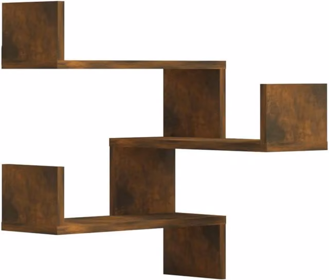 Berkfield Home Set of 2 Wall Mounted Corner Shelves in Smoked Oak Brown, W/D/H: 40 x 40 x 50 cm