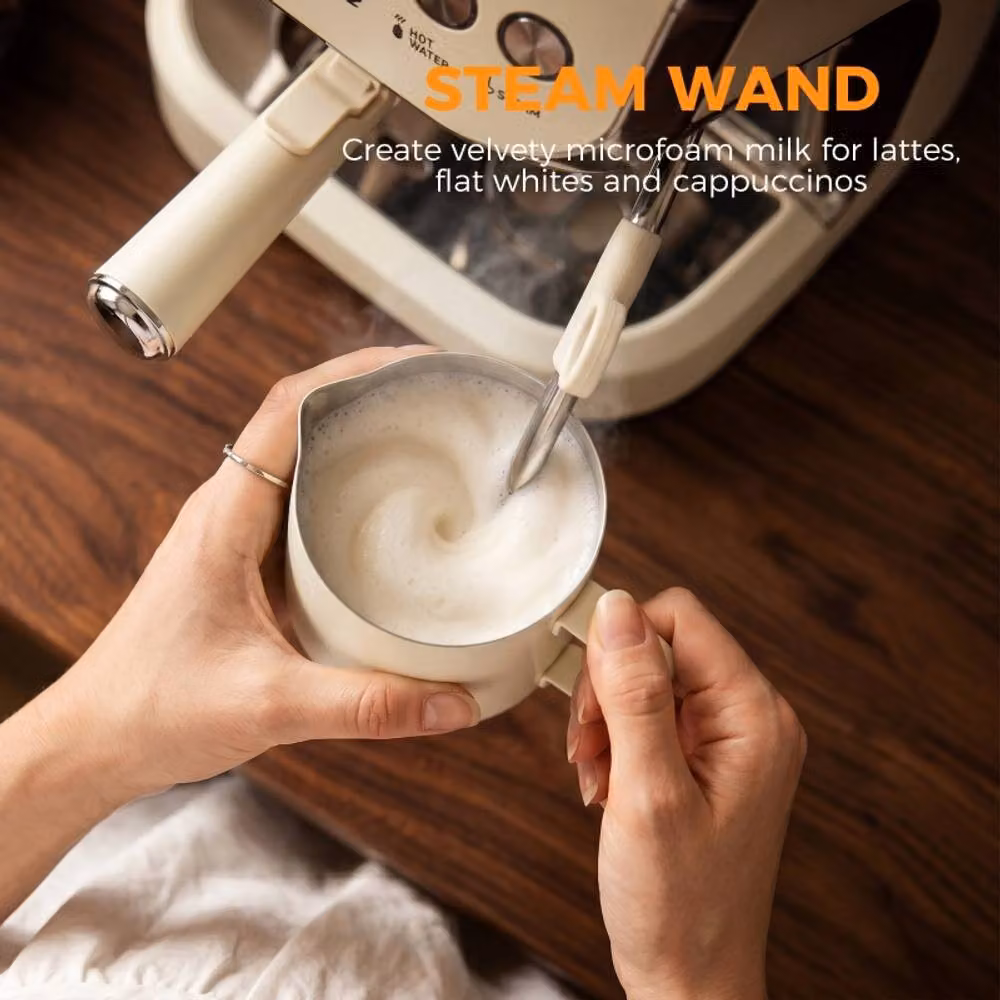 Rolipo Cream White Bean to Cup Coffee Machine with 15 Bar Pressure, Integrated Grinder, Steam Wand and Removable Tank – 4