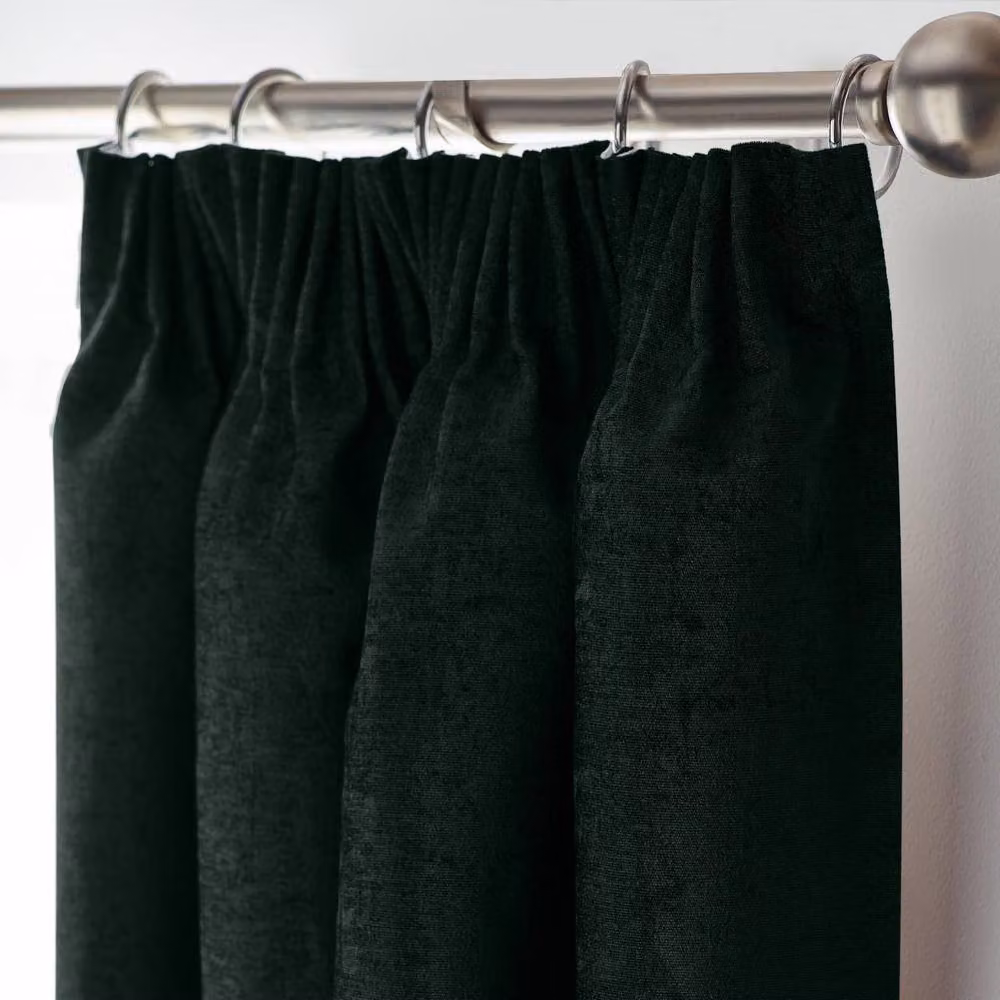 Luxor Living Green Chenille Blackout Pencil Pleat Curtains, W: 229 cm, H: 229 cm – 2