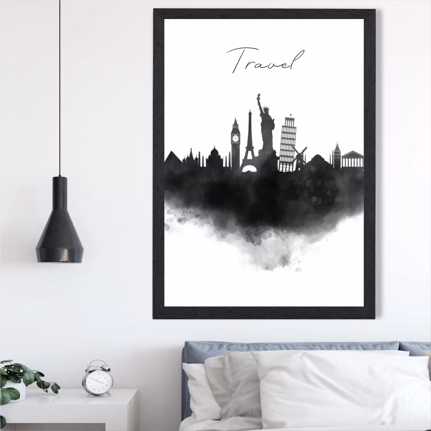 ARTZE Travel Watercolour Skyline City Framed Print, Black Frame, A3 – 2