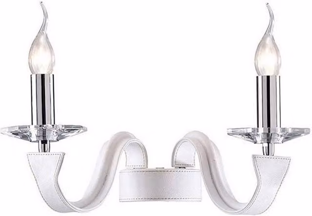 Netlighting Nardini 2-Light Wall Lamp in Polished Chrome and White Faux Leather with Crystal Details (E14) – 1