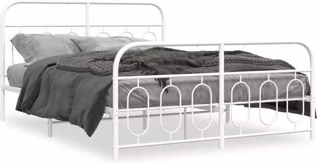 Berkfield Home Metal Bed Frame with Footboard, White, W/D/H: 140 x 190 cm – 1