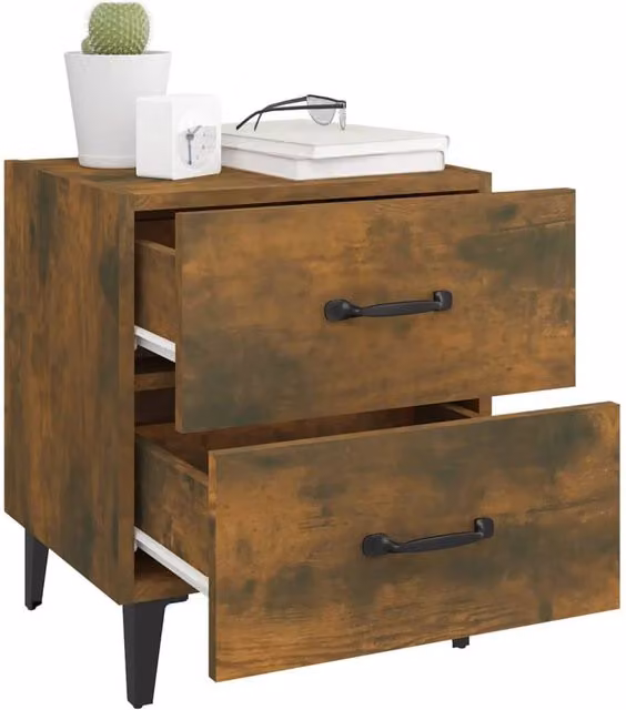 Berkfield Home Decorative Bedside Cabinets, 2 Piece Set, Smoked Oak, Brown, W: 40 cm, D: 35 cm, H: 47.5 cm