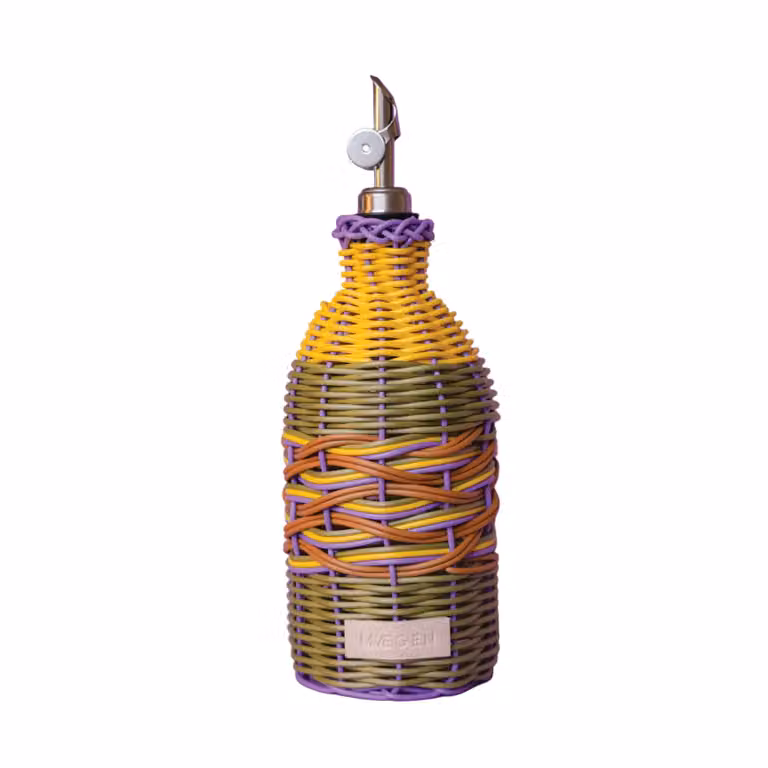 MÆGEN Glass and Stainless Steel Oil Pourer Jug in Yellow, Brown and Purple