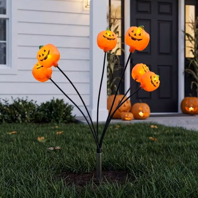 Garden Greatness 6-Stem Jack-O'-Lantern Halloween LED Stake Light in Orange and Multicolour