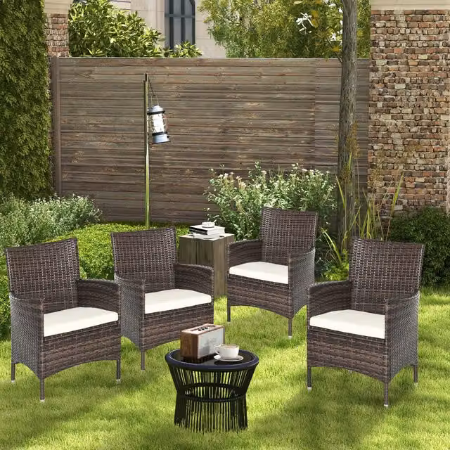 Outsunny 4-Piece Modern Rattan Patio Sofa Chair Set in Mixed Brown