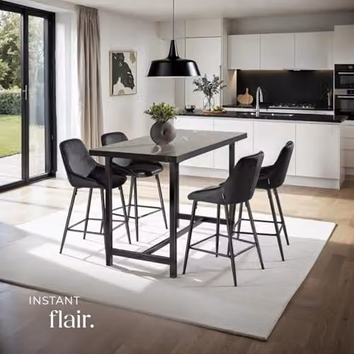 tectake Set of 2 Siera Bar Stools with Velvet-Look Covers in Black – 2
