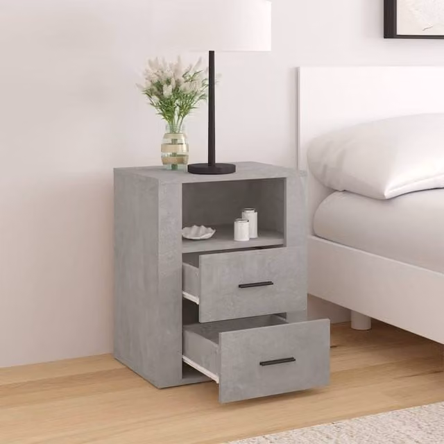 Berkfield Home Classic Bedside Cabinet in Concrete Grey, W/D/H: 50 x 36 x 60 cm – 1