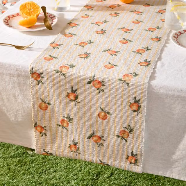 Furn Yellow Striped Oranges Outdoor Weatherproof Table Runner W: 35 cm, L: 220 cm