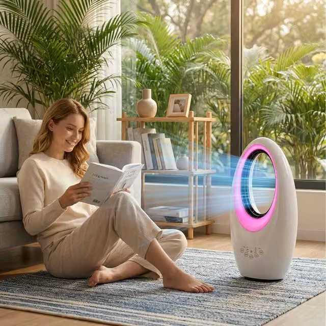 HOMCOM Bladeless White Tower Fan with Oscillation and Light