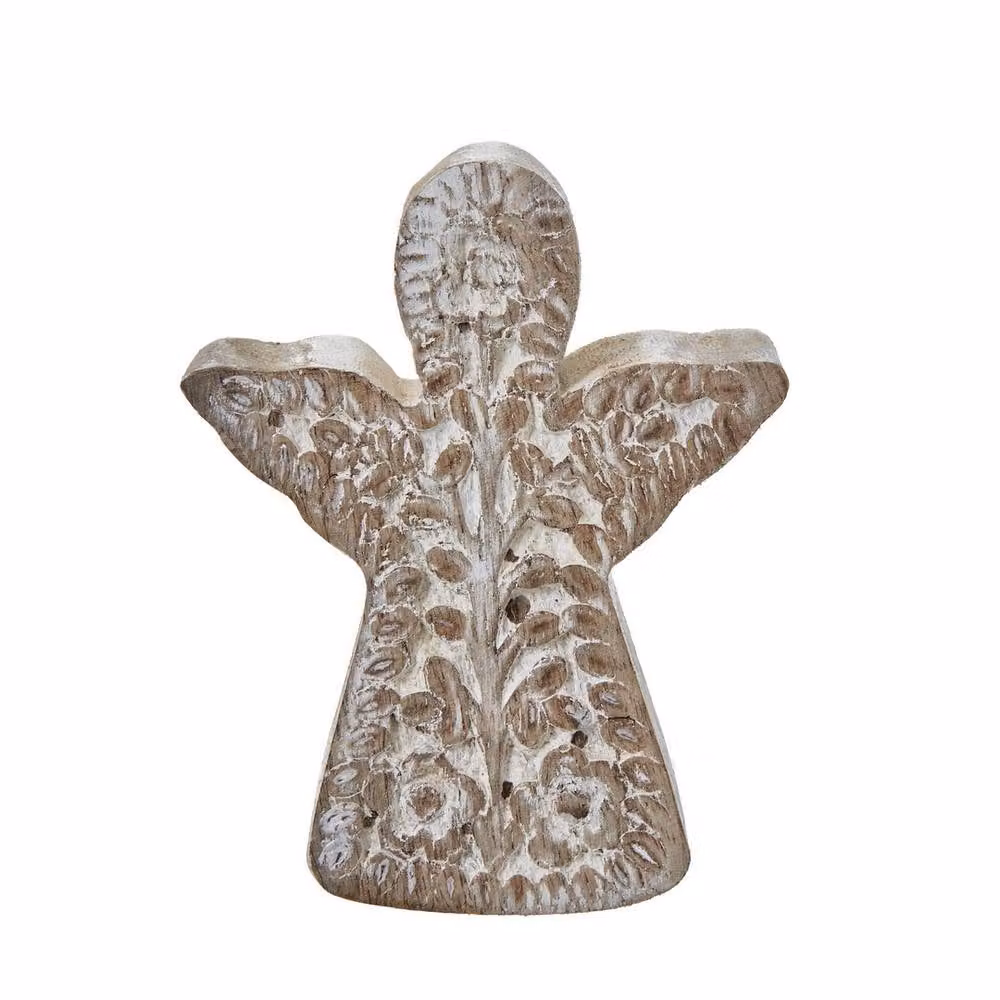 Lemon Pavilion Furniture and Decor White Wash Collection Patterned Angel Decoration, Brown, W: 9 cm, H: 10 cm, L: 4 cm – 2