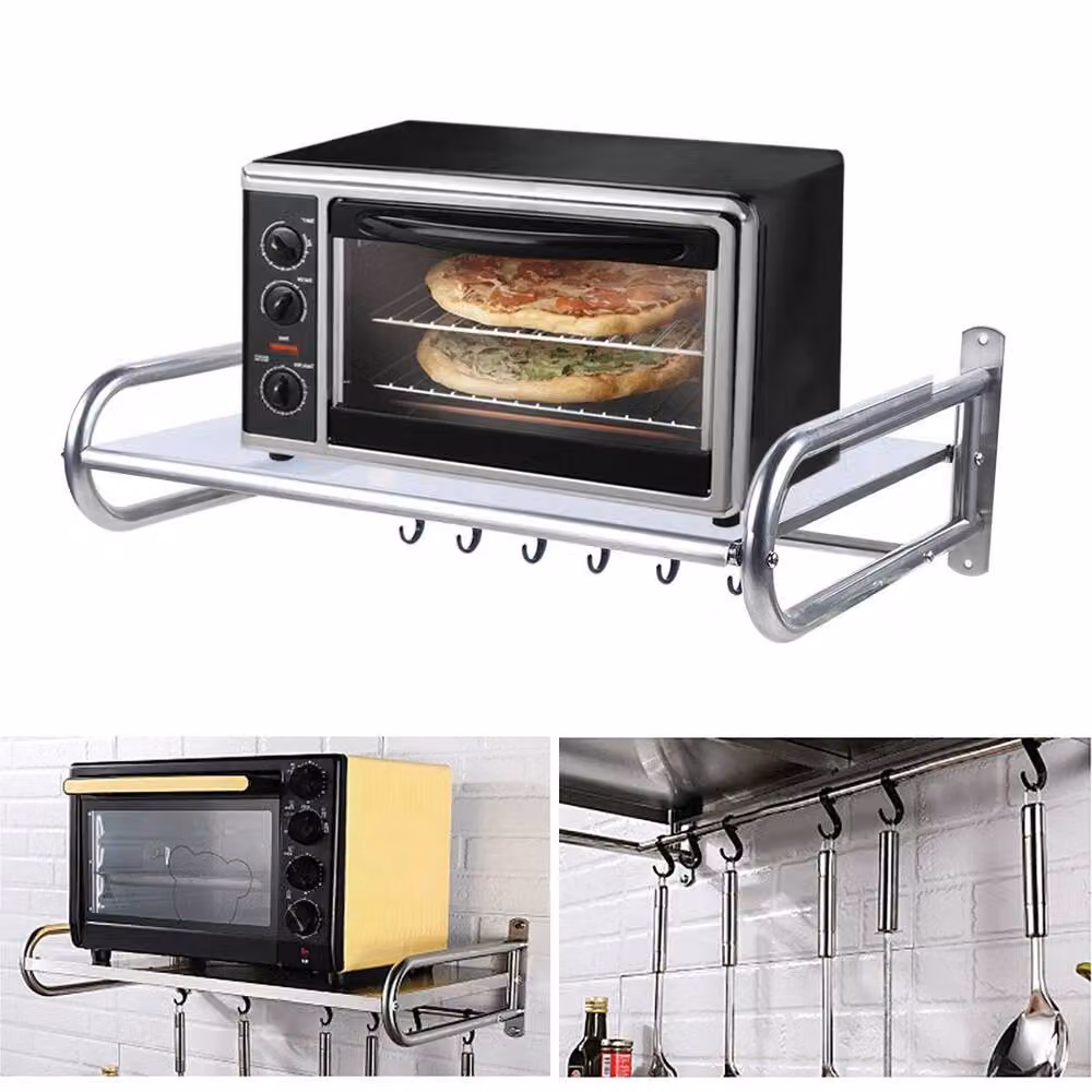 Kelvenix Wall-Mounted Stainless Steel Microwave Oven Rack Stand in Silver – 2