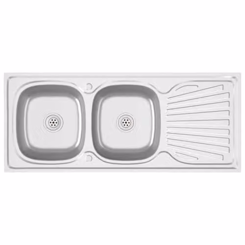 vidaXL Stainless Steel Double Kitchen Sink in Silver, W/D/H: 120 x 60 x 15.5 cm