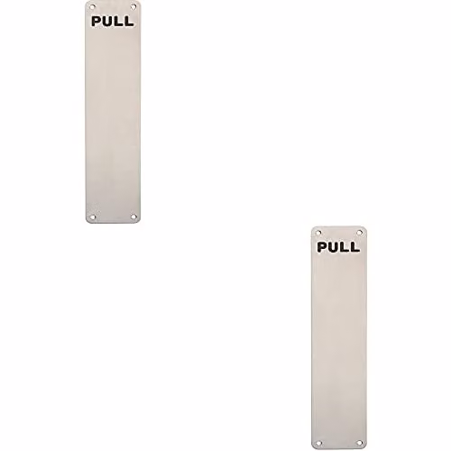 Loops 2 Pack Engraved Pull Door Finger Plates in Brushed Silver Stainless Steel, W: 35 cm, H: 7.5 cm