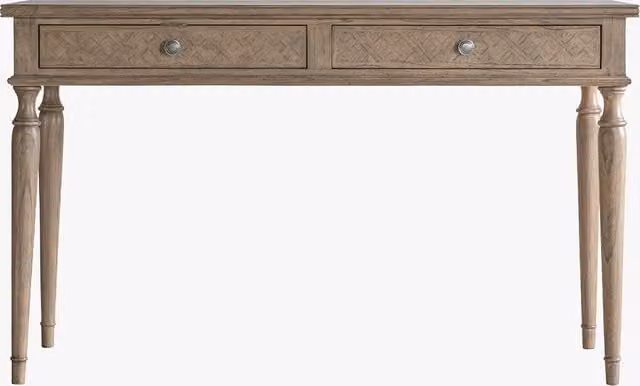 Perch & Parrow Juno Two Drawer Writing Desk in Brown and Beige Wood