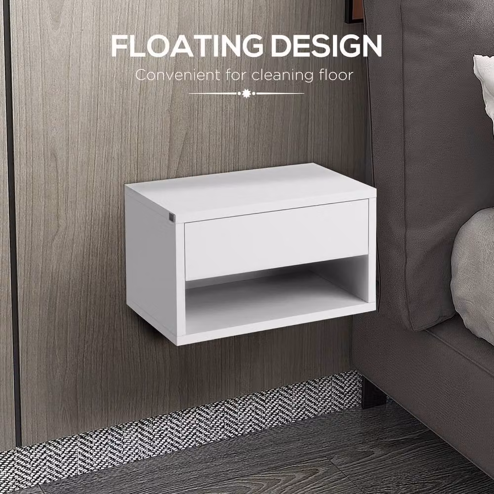 STILVORA Set of 2 Wall Mounted Bedside Tables with Drawer, White – 3