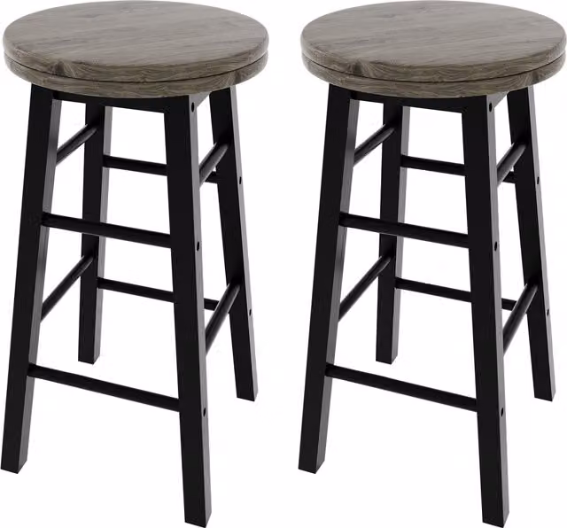 Home Discount Chef Vida Set of 2 Black Wooden Revolving Bar Stools for Kitchen and Dining Rooms