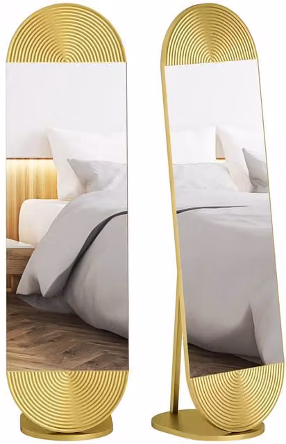 Rolipo Wavy Full Length Freestanding Mirror with Gold Metal Frame, W: 50 cm, H: 161.5 cm