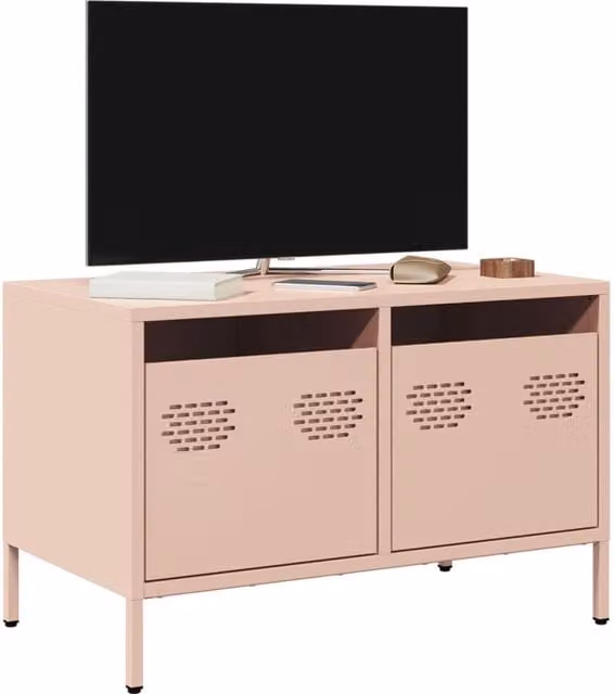 Berkfield Home Pink Industrial TV Cabinet in Matt Cold-rolled Steel, W: 68 cm, D: 39 cm, H: 43.5 cm