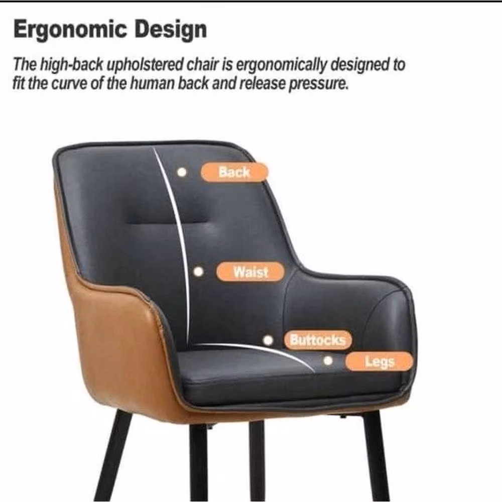 KORVIXA Set of 2 Modern Grey PU Leather Dining Chairs with Armrests – 2