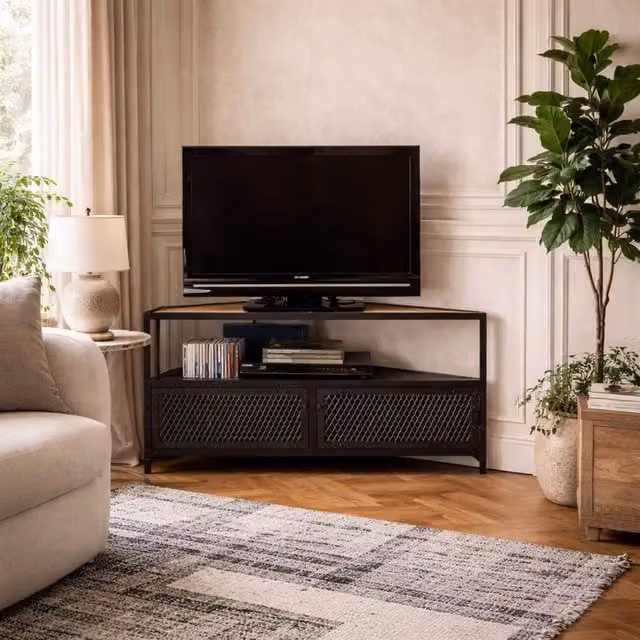 Wyld Haus Oulu Small Industrial TV Unit with 2 Doors in Brown Reclaimed Wood and Metal