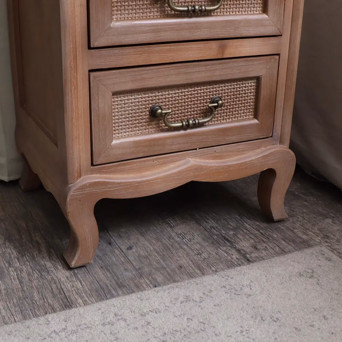 Melody Maison Hessian Range Solid Wood 3 Drawer Bedside Table in Brown – 2