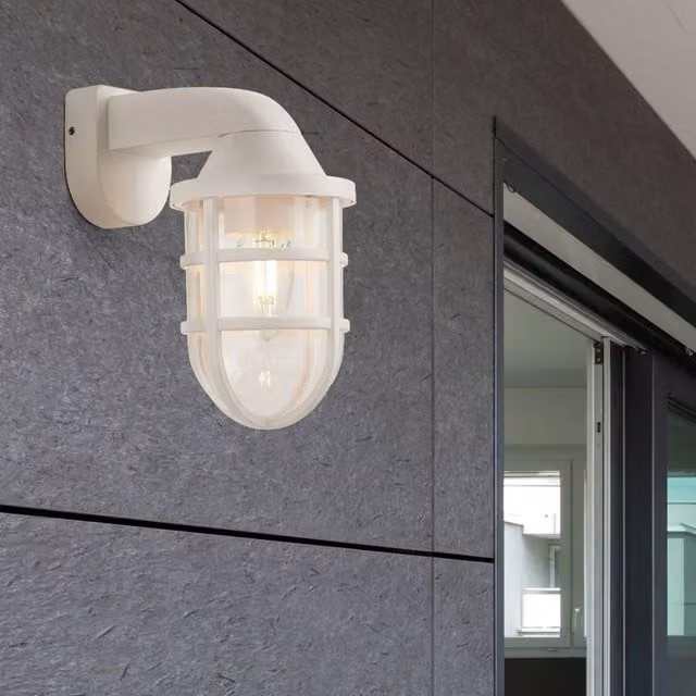 Lighting Collection Dockside White Maritime Outdoor Wall Lantern with Transparent Glass