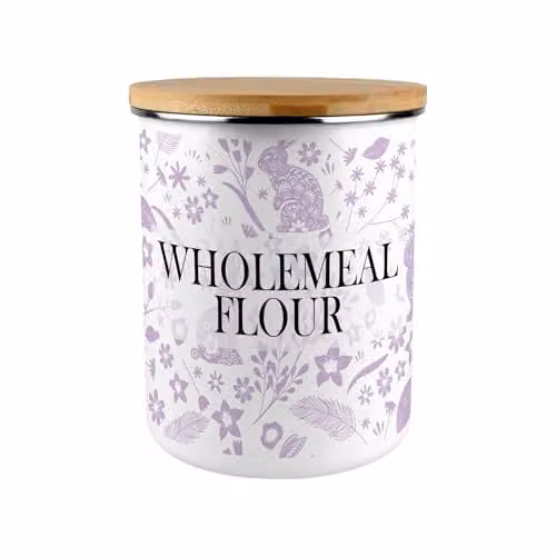Purely Home Lilac Rabbits Extra-Large Wholemeal Flour Canister, 2.7 l Purple Enamel Kitchen Storage Tin – 1